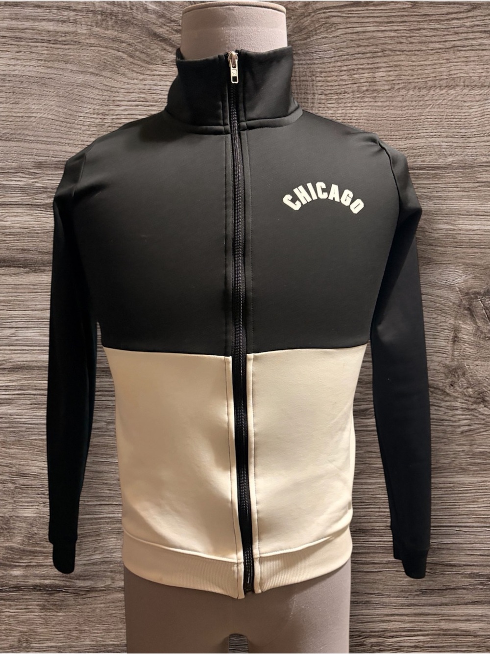 PINK Victoria's Secret Chicago Colorblock Zip-Up Sweater - Black & Cream